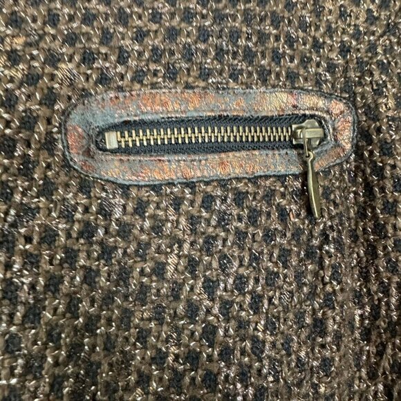 Chico’s Kellina Chocolate Brown Metallic Tweed Zip Front Size 1 Medium /8 - Picture 2 of 8